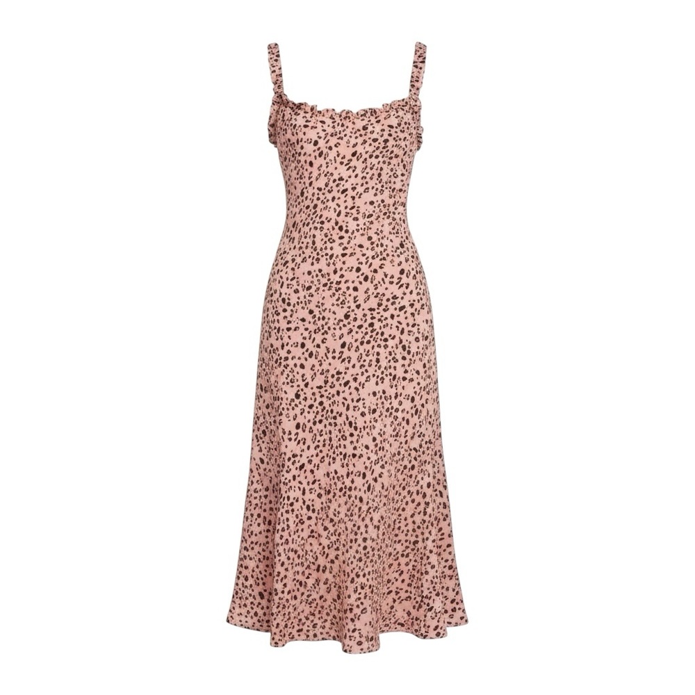 Reformation Pink Leopard Print Slip Midi Dress